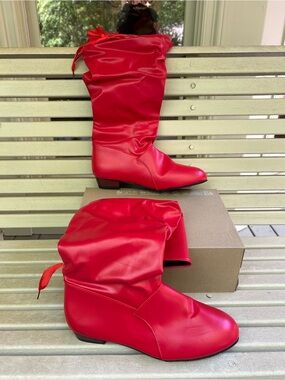 Red Over-the-Knee Slouch Boots – Women’s Chic Flat Knee-High Boots